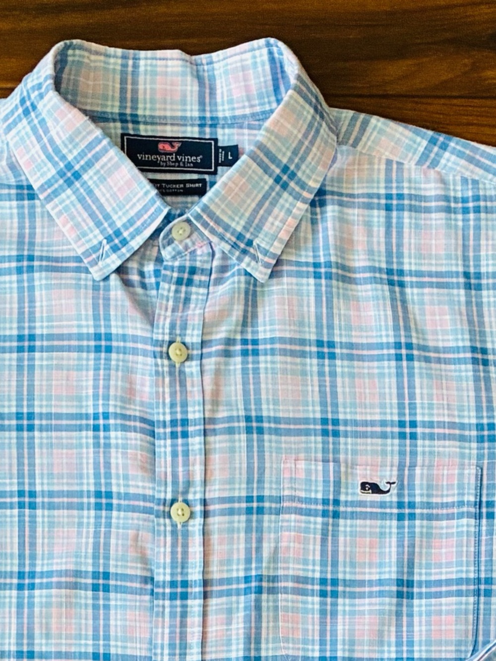 Vineyard Vines Slim Fit Tucker Shirt Mens Size Large Blue Plaid Long Sleeve